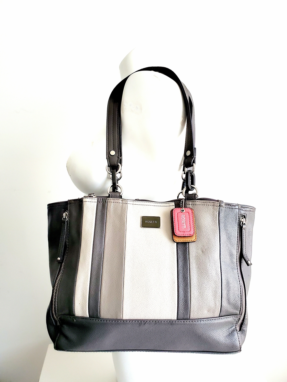 Rosetti Color block Ombre Striped Tote Bag Shoulder Purse Gray